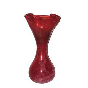 Pretty ART GLASS Handmade Red Glass Vase - white specks in bottom blending